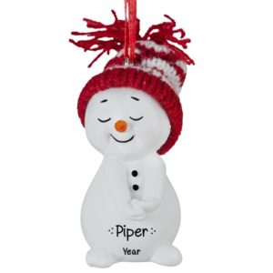 Image of Snowman Wearing Knitted Hat Arms In Front 3-D Ornament