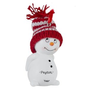 Image of Snowman Wearing Knitted Hat Arms Behind 3-D Ornament