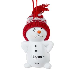 Image of Snowman Wearing Knitted Hat Arms At Side 3-D Ornament
