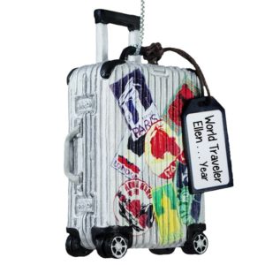 Image of World Traveler Spinning Suitcase Personalized Ornament