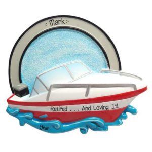 Image of Retired With A Speed Boat Personalized Ornament