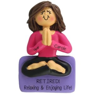 Image of Retired FEMALE Practicing Yoga Personalized Ornament BRUNETTE