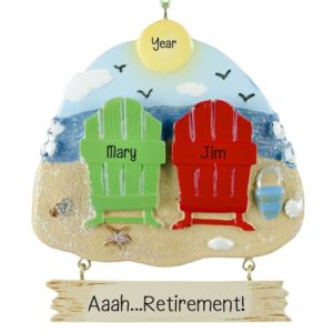 Image of Retirement Couple Beach Chairs Dangling Plaque Ornament