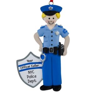 Image of Personalized MALE Police Officer In Uniform Ornament BLONDE Hair