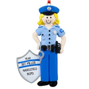 Image of Personalized FEMALE Police Officer In Uniform Ornament BLONDE