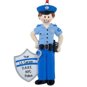 Image of Personalized MALE Police Officer In Uniform Ornament BROWN Hair