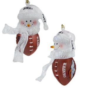 Image of Denver Broncos Snowman Atop Licensed Football Ornament