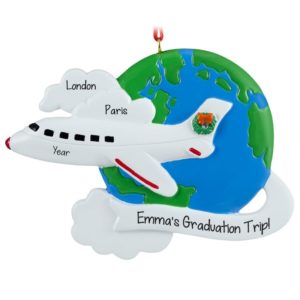 Image of Graduation Celebration Trip Airplane On Globe Personalized Ornament