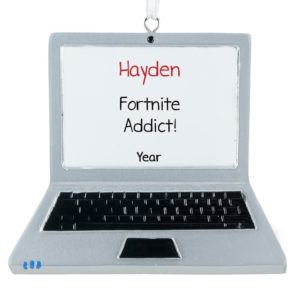 Image of Fortnite Addict Silver Laptop Computer Personalized Ornament