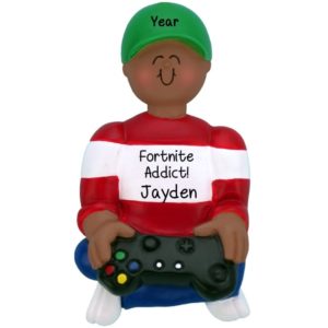 Image of Fortnite Video Game Player Christmas Ornament BOY AFRICAN AMERICAN