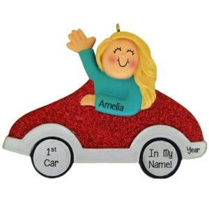 Image of Personalized Own My First Car Girl BLONDE Glittered Ornament