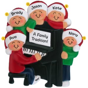 Image of Personalized Family Or Group Of 5 Around Piano Ornament