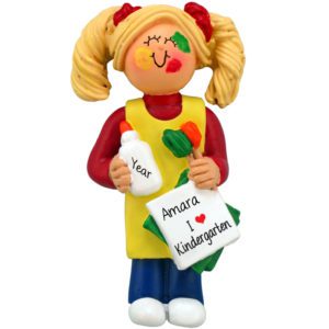 Image of Kindergarten Little Girl Painting Personalized Ornament BLONDE