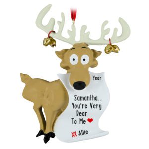 Image of Personalized Friend Deer Holding Scroll Christmas Ornament