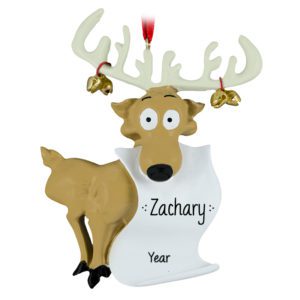Image of Personalized Reindeer Holding Scroll Christmas Ornament