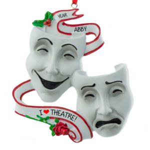 Image of I Love Theatre Comedy & Tragedy Masks Personalized Ornament