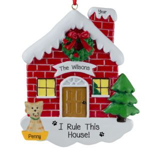 Image of Family Red BRICK House With Cat Ornament