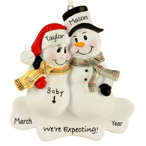 Image of Personalized Pregnant Snow Couple With Due Date Ornament
