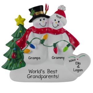 Image of World's Best Grandparents Snow Couple With Colorful Lights Ornament