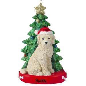 Image of Labradoodle CREAM With Christmas Tree Personalized Ornament And Table Top Decoration