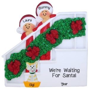 Image of Single Parent / Grandparent+ 1 Child With Cat Christmas Bannister Glittered Ornament