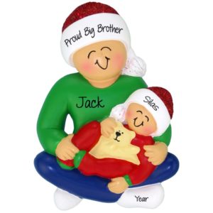 Image of Personalized Big Brother Holding Baby Boy Ornament