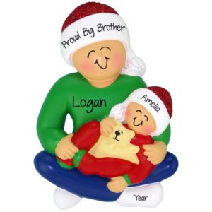 Image of Personalized Big Brother Holding Baby Girl Ornament