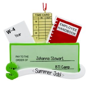 Image of Summer Job Paycheck Employee Handbook Personalized Ornament