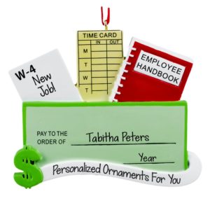 Image of Personalized New Job Paycheck Dollar Sign Ornament