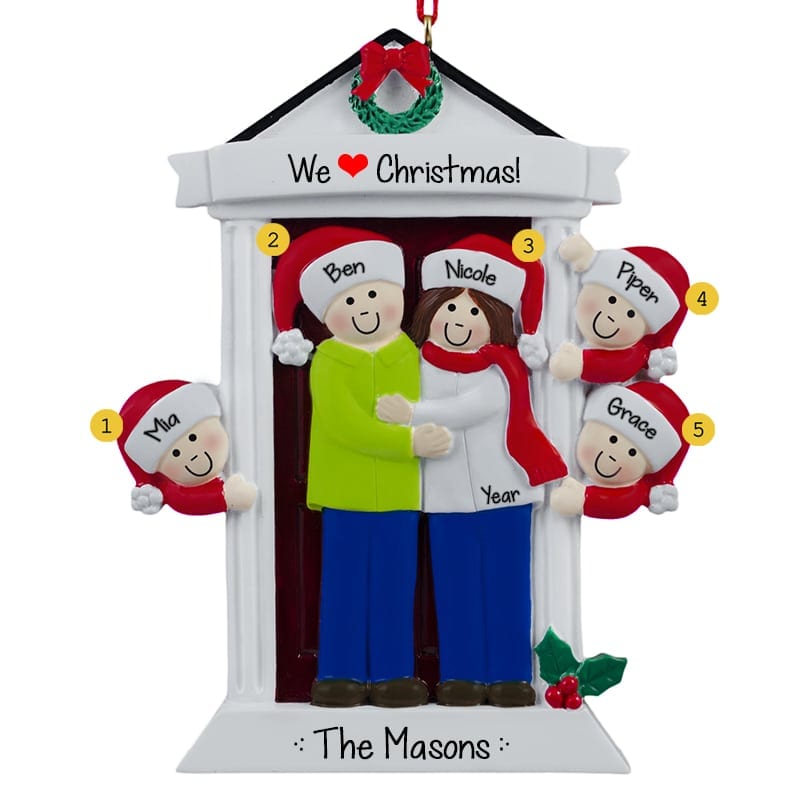 Personalized Door Family Of 5 Ornament BRUNETTE - Personalized ...