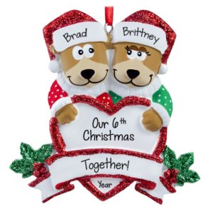 Image of Personalized Our 6th Christmas Together Bears Glittered Ornament