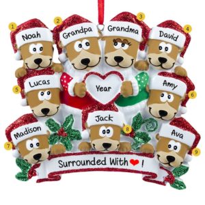 Image of Personalized Grandparents + 7 Grandkids Brown Bears Glittered Ornament