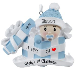 Image of Personalized Baby BOY's 1st Christmas In Present Ornament