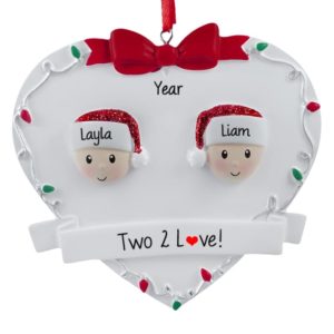 Image of Personalized Twins On Christmasy Heart Ornament