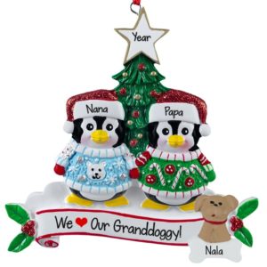 Image of Grandparents With Dog Penguins Personalized Ornament