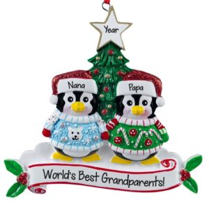 Image of Grandparents Penguins Dressed In Ugly Christmas Sweaters Ornament