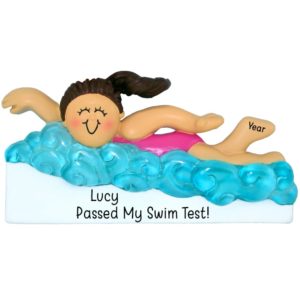Image of A Great Swimmer BRUNETTE GIRL In Water Personalized Ornament