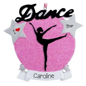 Image of Personalized Dance Silhouette Silver Stars Shimmering Ornament