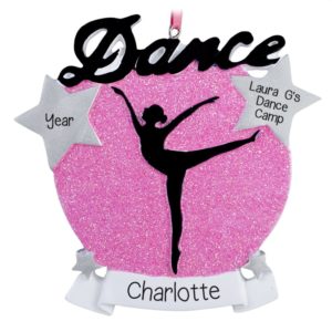Image of Dance Camp Silhouette Pink Background Shimmering Ornament