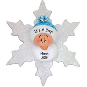 Image of Gender Reveal Baby BOY On Glittered Snowflake Ornament