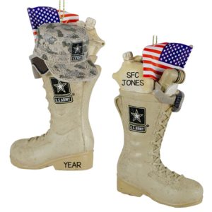 Image of Army Boot With USA Flag & Icons Personalized Ornament