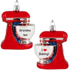 Image of Personalized I Love Baking Red Stand Mixer Glass 3-Dimensional Ornament