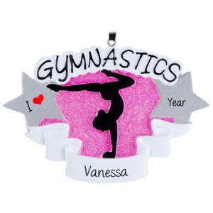 Image of Personalized Gymnastics Glittered Ornament Silver Stars