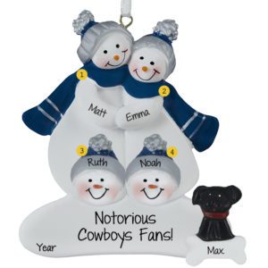 Image of Dallas Cowboys Family Of 4 + Dog NAVY And SILVER Ornament