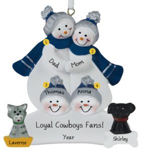 Image of Dallas Cowboys Family Of 4 + 2 Pets NAVY & SILVER Ornament