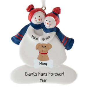 Image of New York Giants Couple + Dog Personalized Ornament BLUE & RED