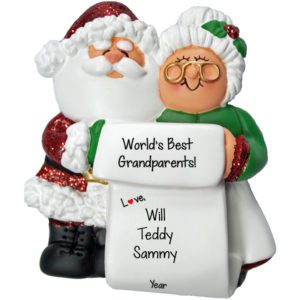 Image of Best Grandparents Mr. + Mrs. Claus Holding Scroll Ornament
