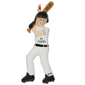 Image of Personalized Baseball Player Wearing BLACK And WHITE Uniform Ornament