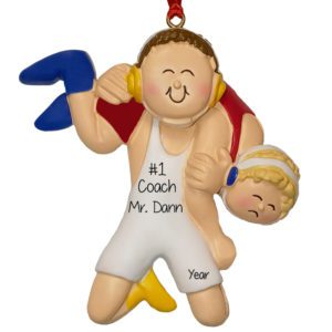 Image of Personalized Wrestling Coach Ornament BROWN Hair