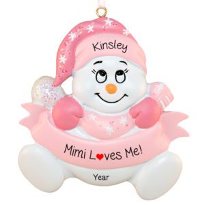 Image of Grandma Loves Me Snowbaby PINK Personalized Ornament